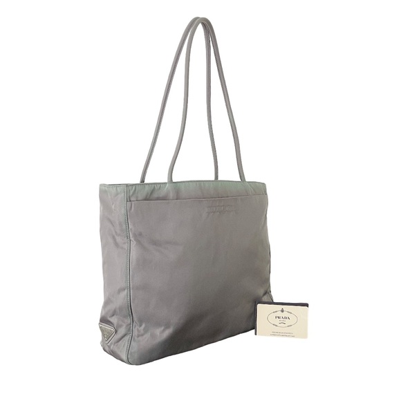 Prada gray Tessuto nylon triangle logo shoulder tote bag - Picture 1 of 11